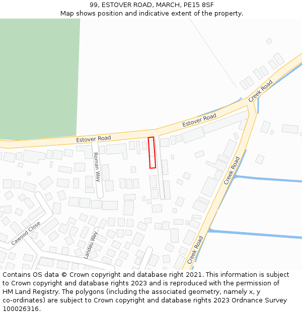 99, ESTOVER ROAD, MARCH, PE15 8SF: Location map and indicative extent of plot