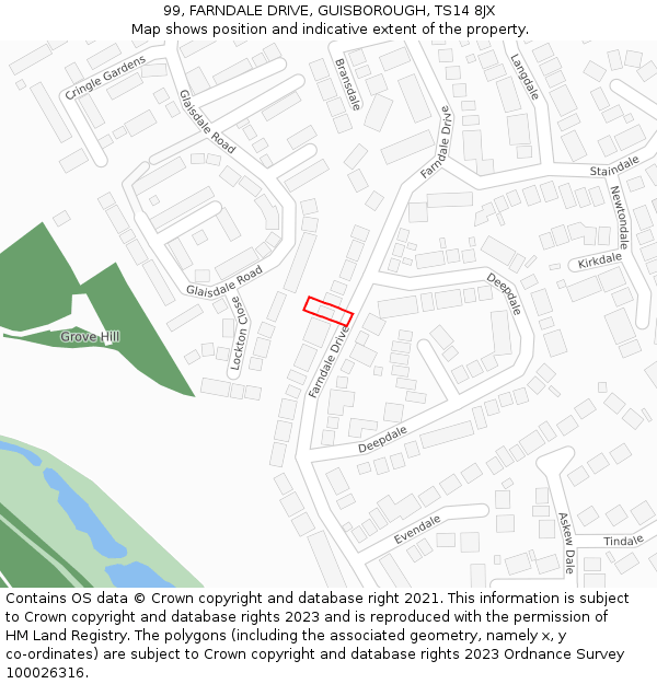 99, FARNDALE DRIVE, GUISBOROUGH, TS14 8JX: Location map and indicative extent of plot