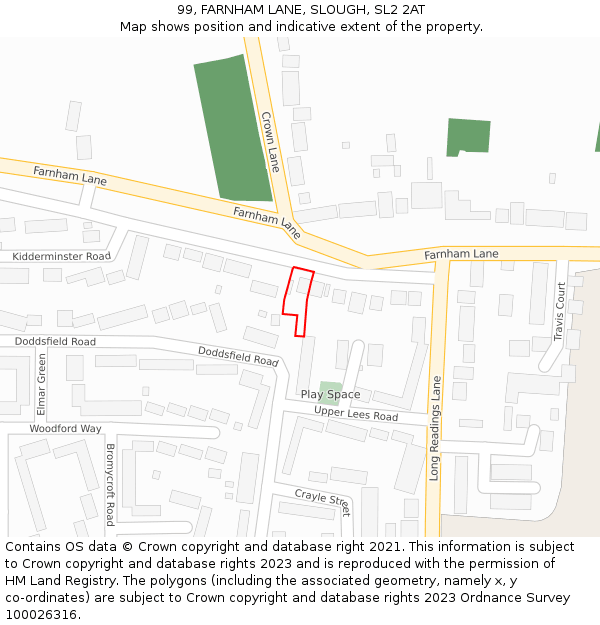 99, FARNHAM LANE, SLOUGH, SL2 2AT: Location map and indicative extent of plot