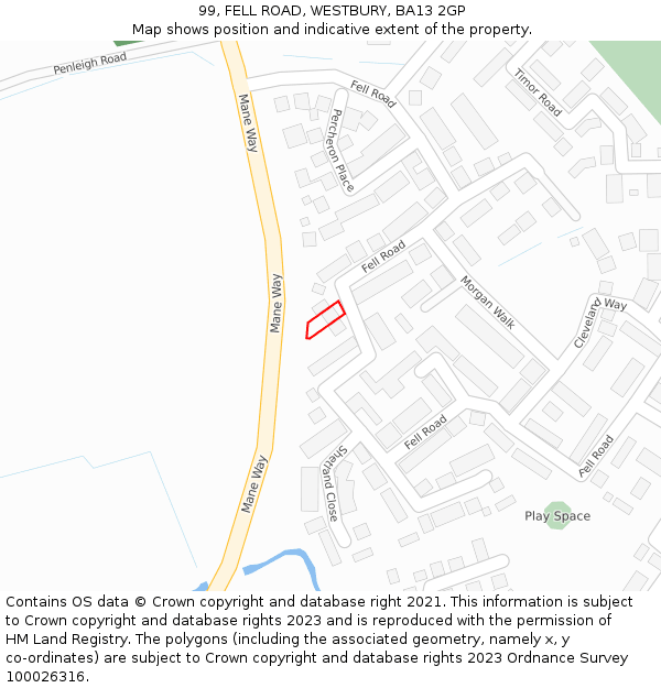 99, FELL ROAD, WESTBURY, BA13 2GP: Location map and indicative extent of plot