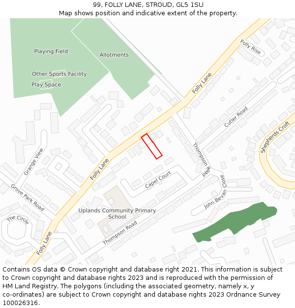 99, FOLLY LANE, STROUD, GL5 1SU: Location map and indicative extent of plot
