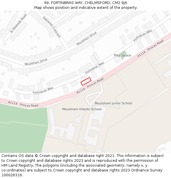 99, FORTINBRAS WAY, CHELMSFORD, CM2 9JA: Location map and indicative extent of plot