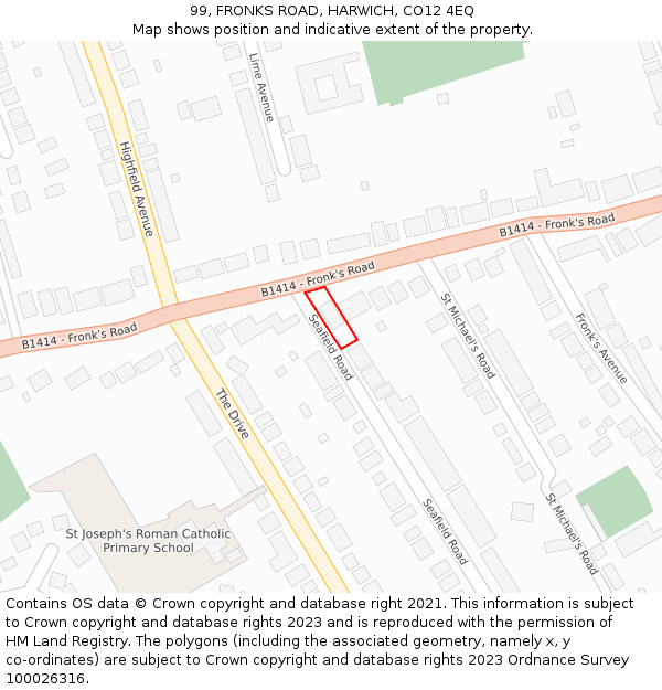 99, FRONKS ROAD, HARWICH, CO12 4EQ: Location map and indicative extent of plot