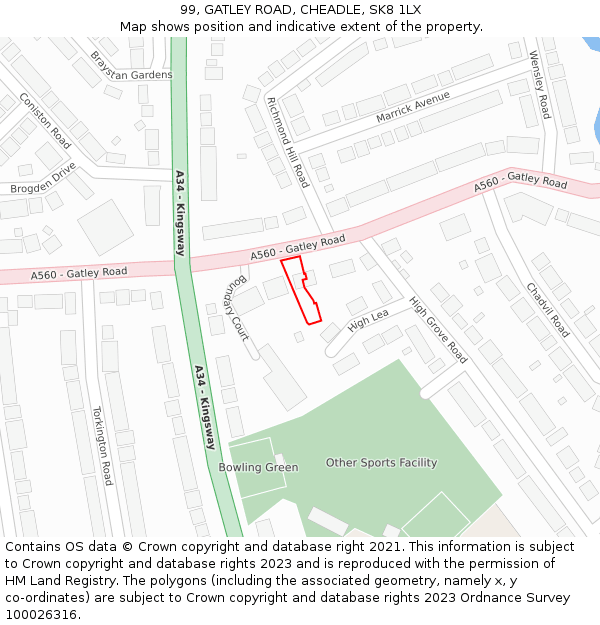 99, GATLEY ROAD, CHEADLE, SK8 1LX: Location map and indicative extent of plot