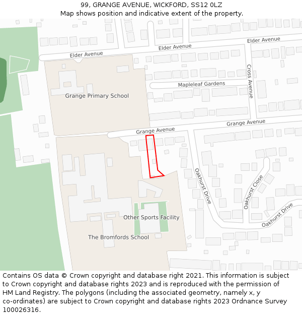 99, GRANGE AVENUE, WICKFORD, SS12 0LZ: Location map and indicative extent of plot