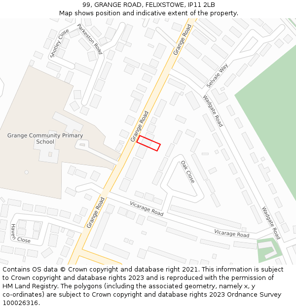 99, GRANGE ROAD, FELIXSTOWE, IP11 2LB: Location map and indicative extent of plot