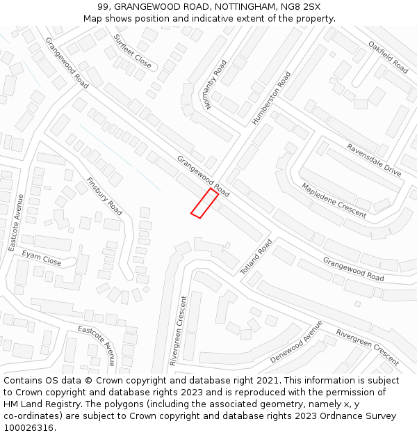 99, GRANGEWOOD ROAD, NOTTINGHAM, NG8 2SX: Location map and indicative extent of plot