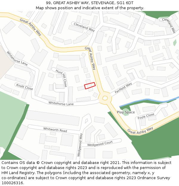 99, GREAT ASHBY WAY, STEVENAGE, SG1 6DT: Location map and indicative extent of plot