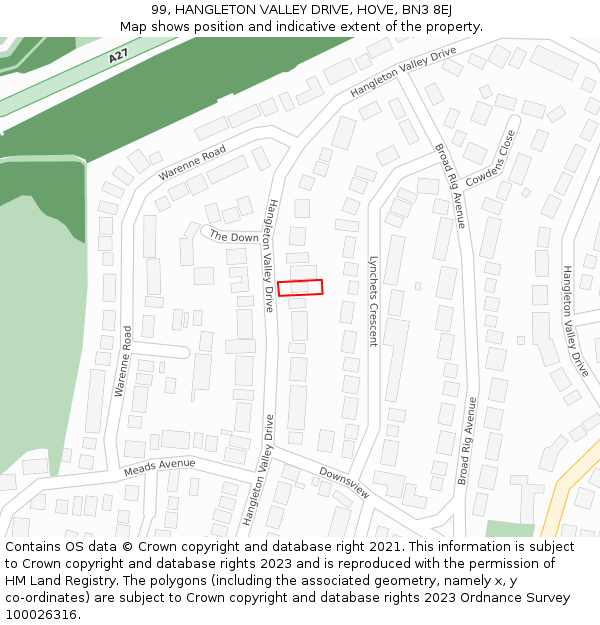 99, HANGLETON VALLEY DRIVE, HOVE, BN3 8EJ: Location map and indicative extent of plot