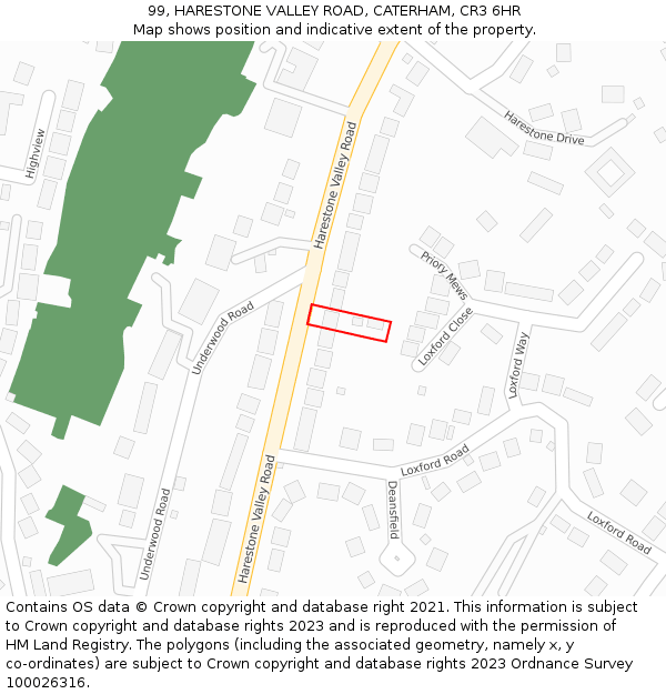 99, HARESTONE VALLEY ROAD, CATERHAM, CR3 6HR: Location map and indicative extent of plot