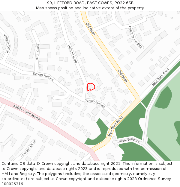 99, HEFFORD ROAD, EAST COWES, PO32 6SR: Location map and indicative extent of plot