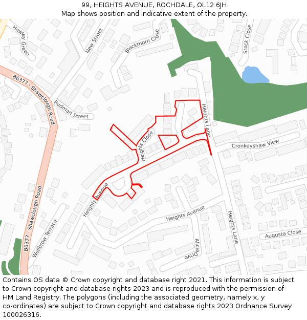 99, HEIGHTS AVENUE, ROCHDALE, OL12 6JH: Location map and indicative extent of plot