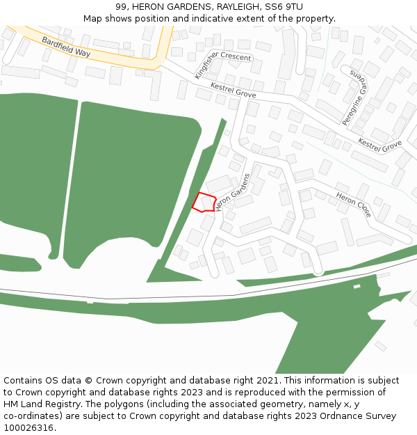 99, HERON GARDENS, RAYLEIGH, SS6 9TU: Location map and indicative extent of plot
