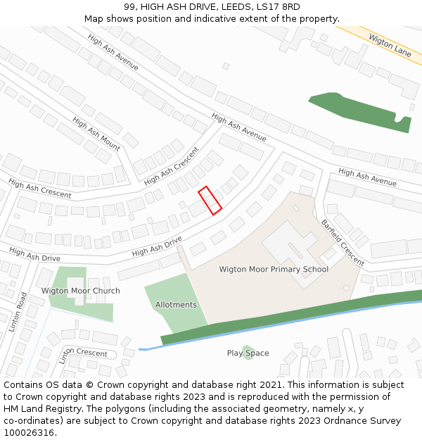 99, HIGH ASH DRIVE, LEEDS, LS17 8RD: Location map and indicative extent of plot