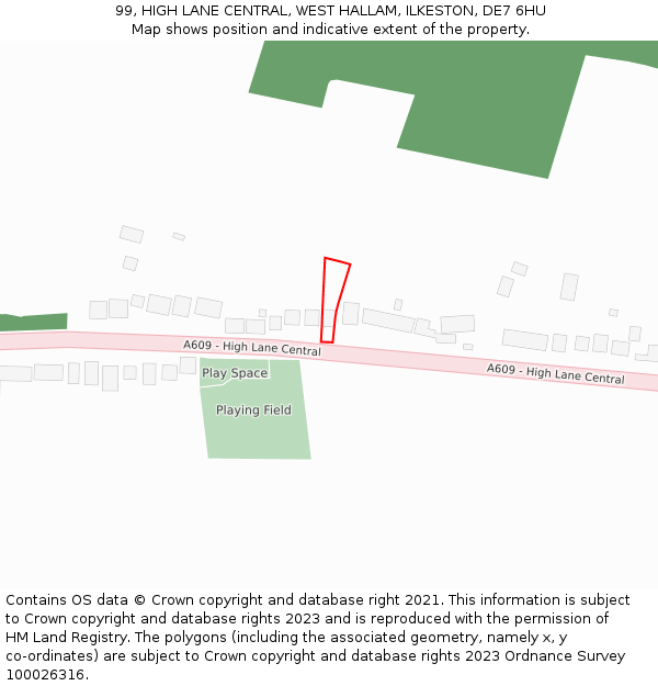 99, HIGH LANE CENTRAL, WEST HALLAM, ILKESTON, DE7 6HU: Location map and indicative extent of plot