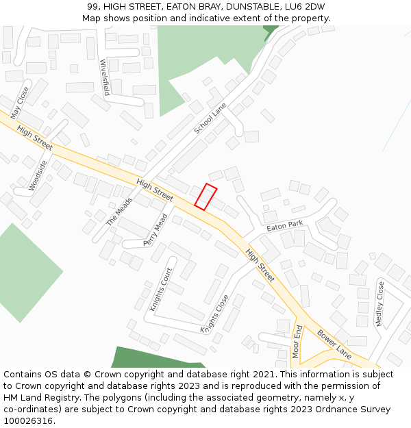 99, HIGH STREET, EATON BRAY, DUNSTABLE, LU6 2DW: Location map and indicative extent of plot