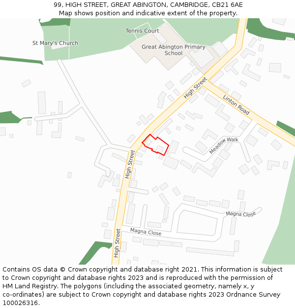 99, HIGH STREET, GREAT ABINGTON, CAMBRIDGE, CB21 6AE: Location map and indicative extent of plot