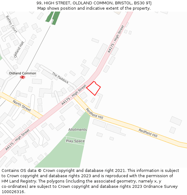 99, HIGH STREET, OLDLAND COMMON, BRISTOL, BS30 9TJ: Location map and indicative extent of plot