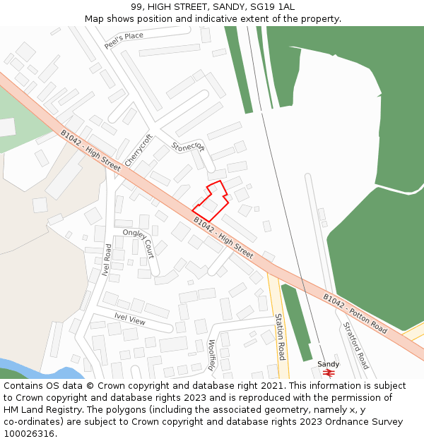 99, HIGH STREET, SANDY, SG19 1AL: Location map and indicative extent of plot