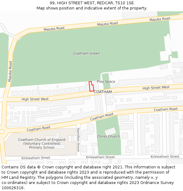 99, HIGH STREET WEST, REDCAR, TS10 1SE: Location map and indicative extent of plot