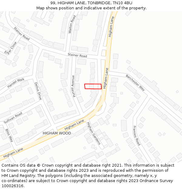 99, HIGHAM LANE, TONBRIDGE, TN10 4BU: Location map and indicative extent of plot