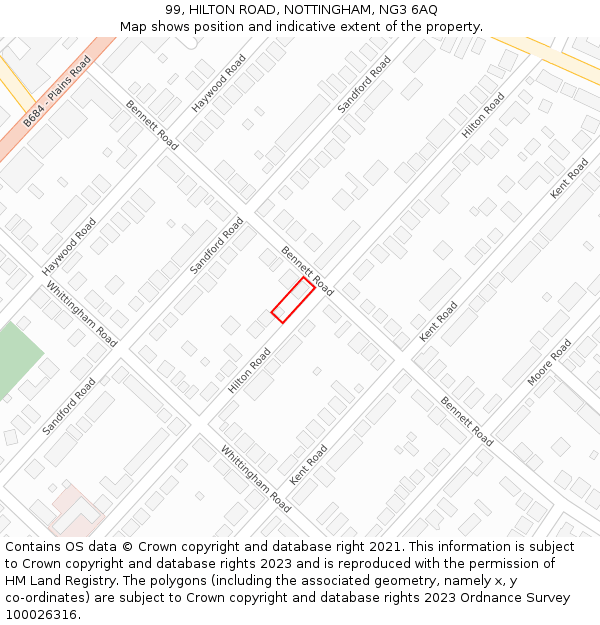 99, HILTON ROAD, NOTTINGHAM, NG3 6AQ: Location map and indicative extent of plot