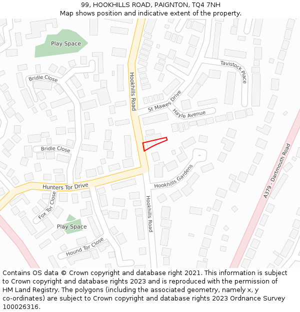 99, HOOKHILLS ROAD, PAIGNTON, TQ4 7NH: Location map and indicative extent of plot