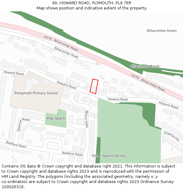 99, HOWARD ROAD, PLYMOUTH, PL9 7ER: Location map and indicative extent of plot