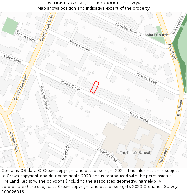 99, HUNTLY GROVE, PETERBOROUGH, PE1 2QW: Location map and indicative extent of plot