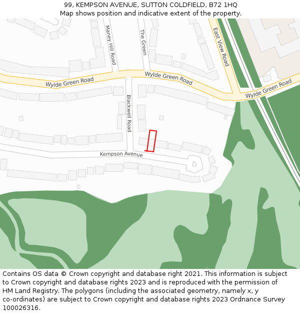 99, KEMPSON AVENUE, SUTTON COLDFIELD, B72 1HQ: Location map and indicative extent of plot