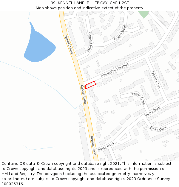 99, KENNEL LANE, BILLERICAY, CM11 2ST: Location map and indicative extent of plot