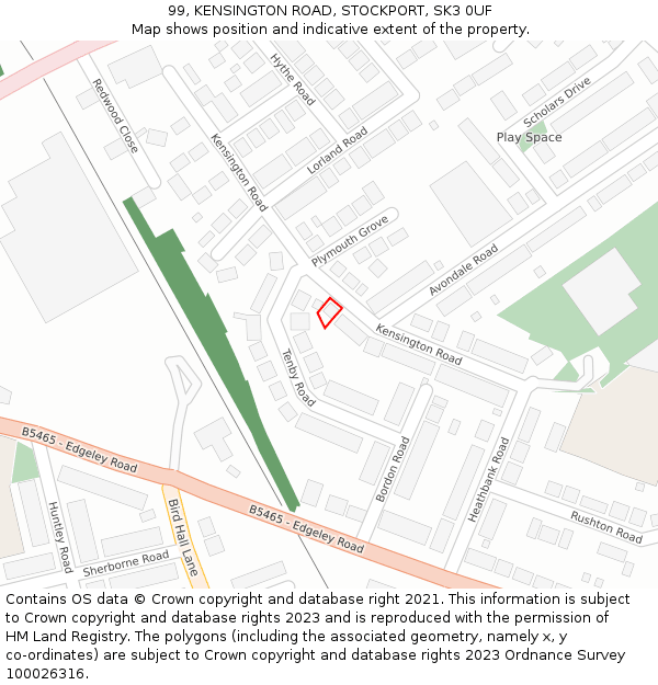 99, KENSINGTON ROAD, STOCKPORT, SK3 0UF: Location map and indicative extent of plot