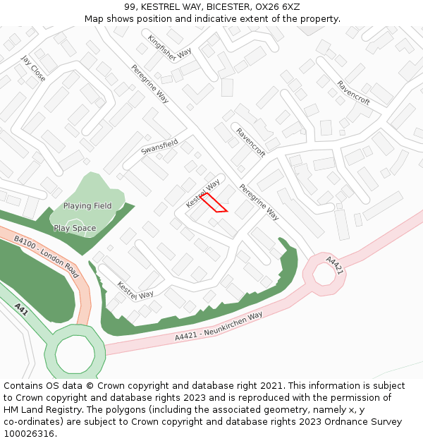 99, KESTREL WAY, BICESTER, OX26 6XZ: Location map and indicative extent of plot