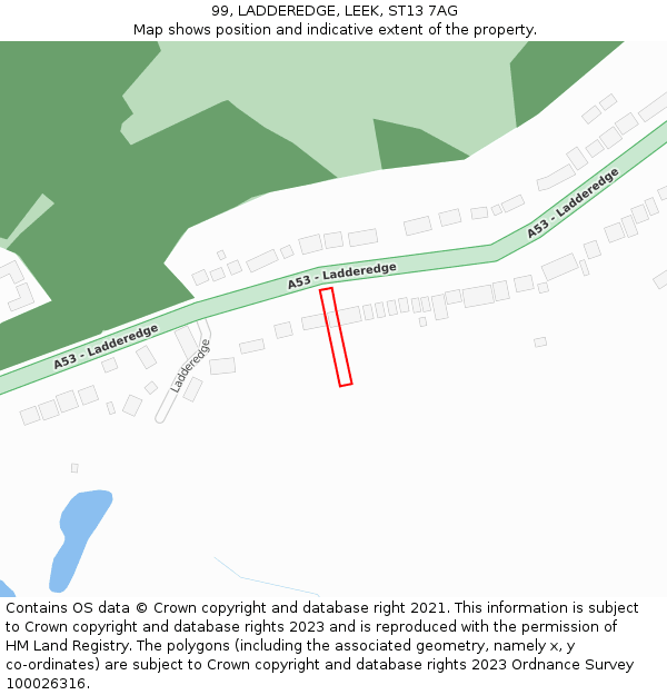 99, LADDEREDGE, LEEK, ST13 7AG: Location map and indicative extent of plot