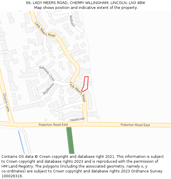 99, LADY MEERS ROAD, CHERRY WILLINGHAM, LINCOLN, LN3 4BW: Location map and indicative extent of plot