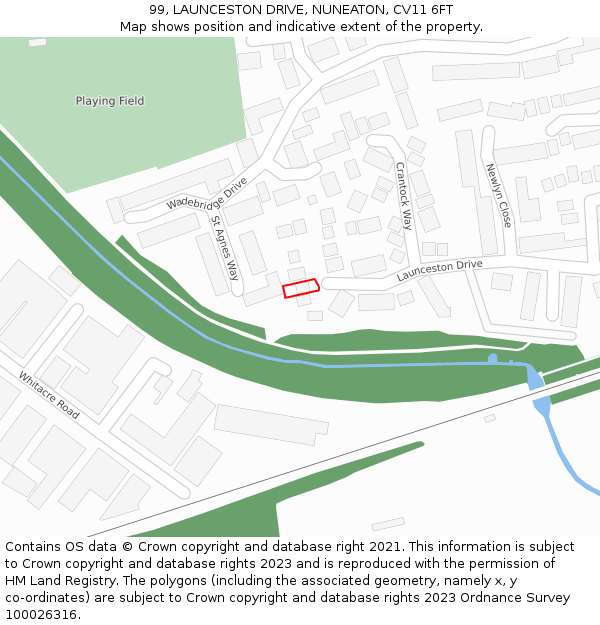 99, LAUNCESTON DRIVE, NUNEATON, CV11 6FT: Location map and indicative extent of plot