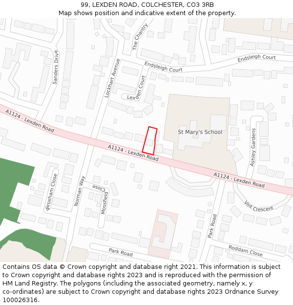 99, LEXDEN ROAD, COLCHESTER, CO3 3RB: Location map and indicative extent of plot