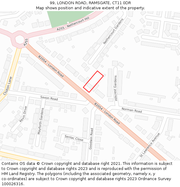 99, LONDON ROAD, RAMSGATE, CT11 0DR: Location map and indicative extent of plot