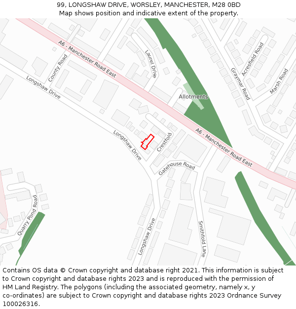 99, LONGSHAW DRIVE, WORSLEY, MANCHESTER, M28 0BD: Location map and indicative extent of plot