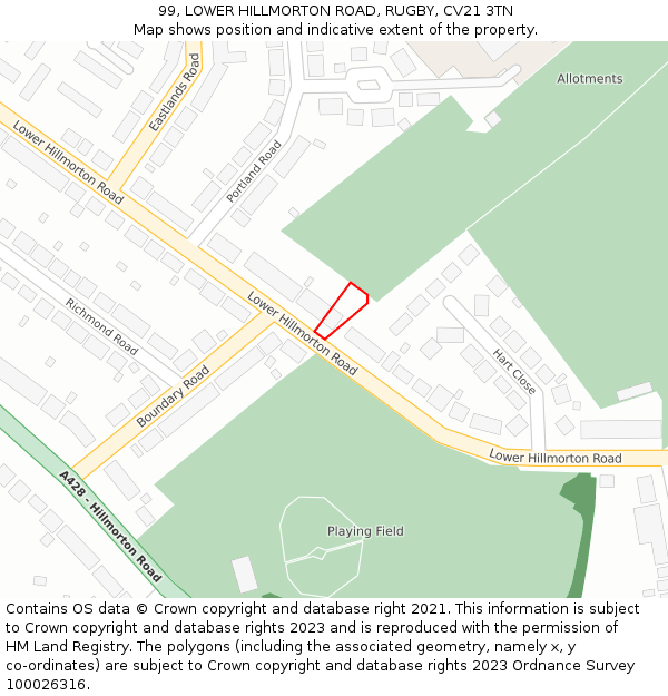 99, LOWER HILLMORTON ROAD, RUGBY, CV21 3TN: Location map and indicative extent of plot