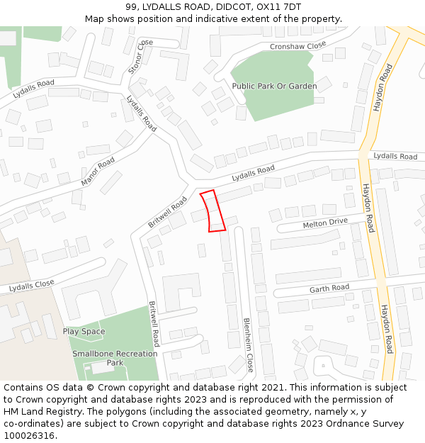 99, LYDALLS ROAD, DIDCOT, OX11 7DT: Location map and indicative extent of plot