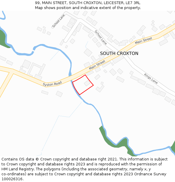 99, MAIN STREET, SOUTH CROXTON, LEICESTER, LE7 3RL: Location map and indicative extent of plot