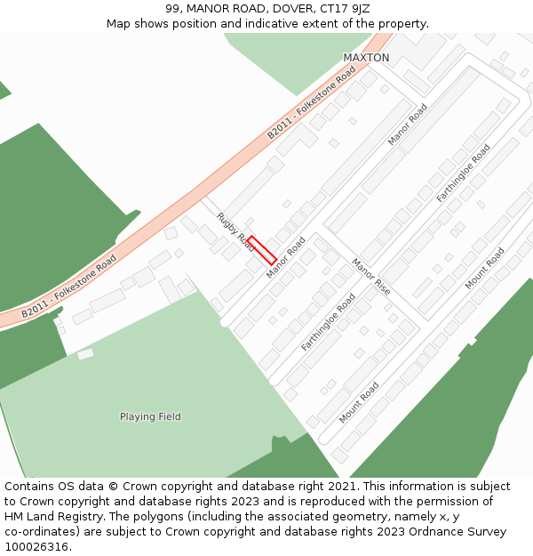 99, MANOR ROAD, DOVER, CT17 9JZ: Location map and indicative extent of plot