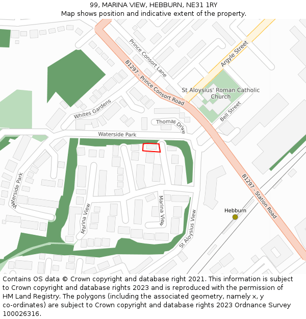 99, MARINA VIEW, HEBBURN, NE31 1RY: Location map and indicative extent of plot