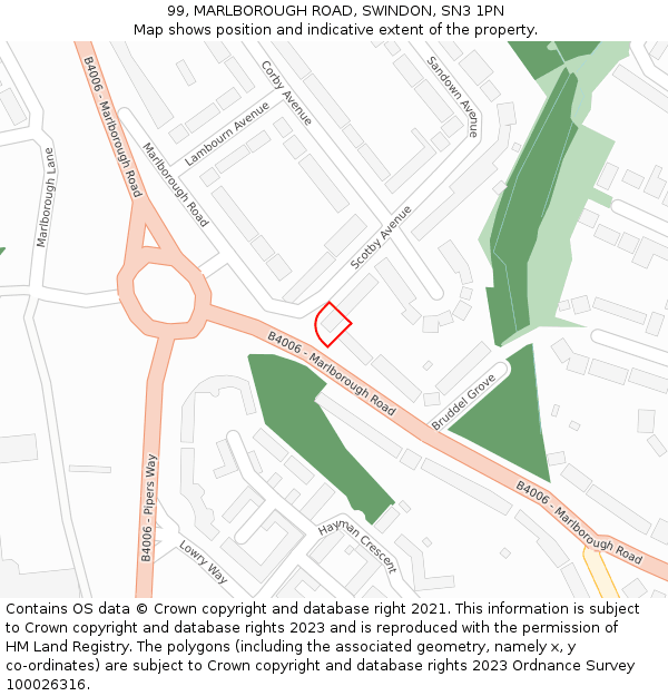 99, MARLBOROUGH ROAD, SWINDON, SN3 1PN: Location map and indicative extent of plot