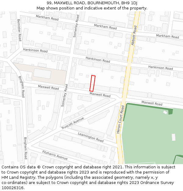 99, MAXWELL ROAD, BOURNEMOUTH, BH9 1DJ: Location map and indicative extent of plot