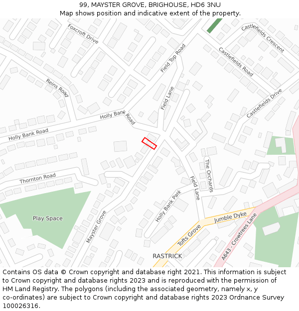 99, MAYSTER GROVE, BRIGHOUSE, HD6 3NU: Location map and indicative extent of plot