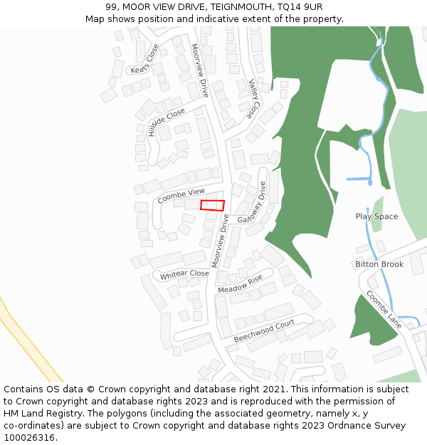 99, MOOR VIEW DRIVE, TEIGNMOUTH, TQ14 9UR: Location map and indicative extent of plot