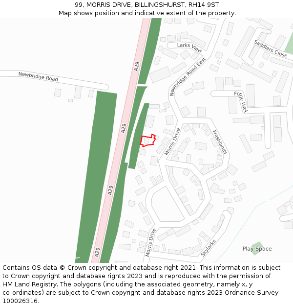 99, MORRIS DRIVE, BILLINGSHURST, RH14 9ST: Location map and indicative extent of plot