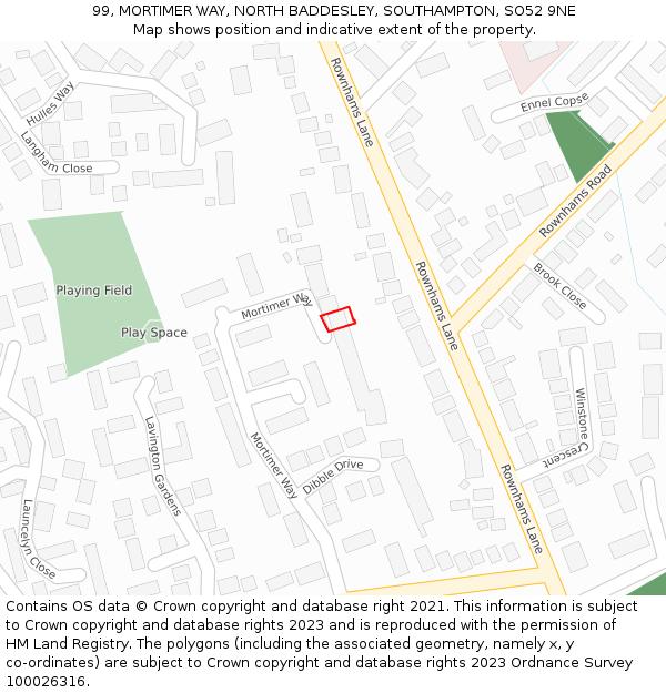 99, MORTIMER WAY, NORTH BADDESLEY, SOUTHAMPTON, SO52 9NE: Location map and indicative extent of plot